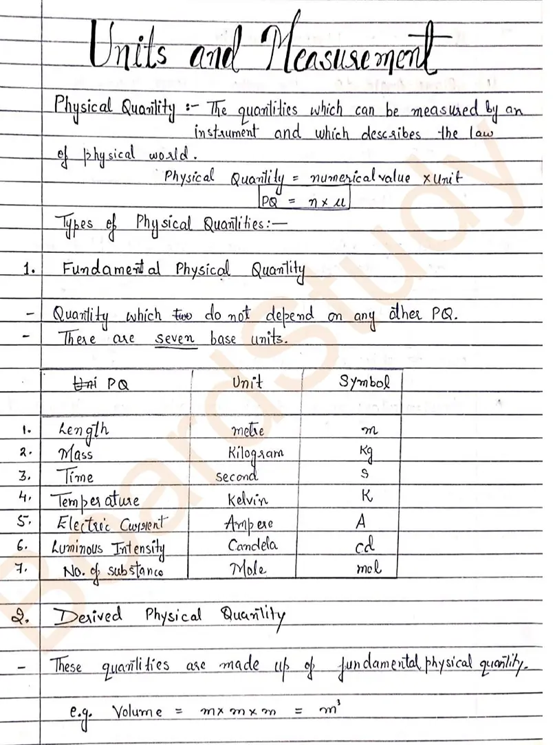 Units and measurements notes 001