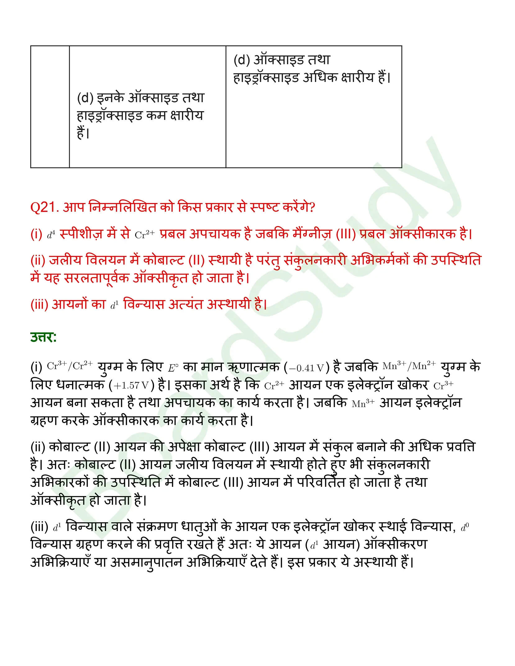 class 12 chemistry the d f Block Elements solution in hindi page 0021