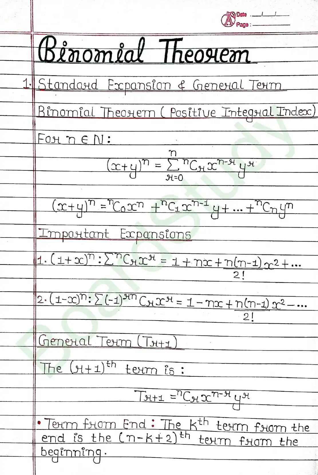 Binomial Theorem class 11 chapter 7 page 0001
