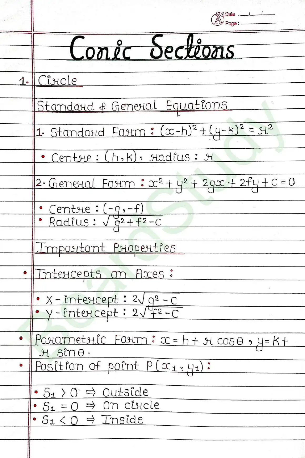 Conic Sections class 11 chapter 10 page 0001