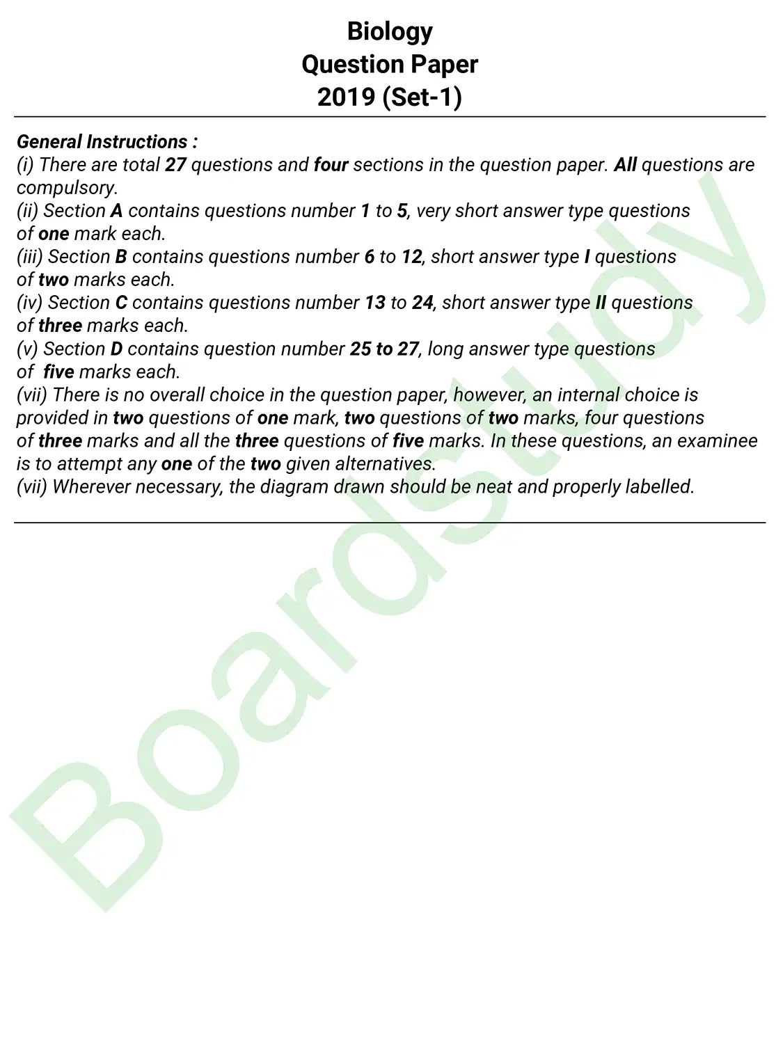 Biology PYQ 2019 Set 2. page 0001