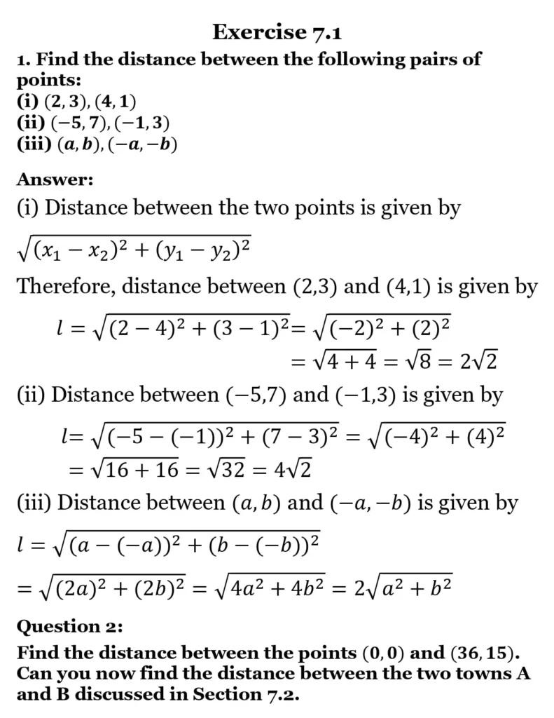 class 10th maths Coordinate Geometrychapter 7 solution1