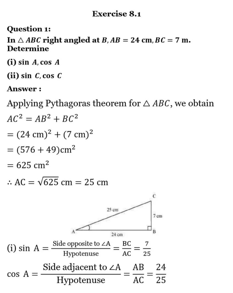 class 10th maths Introduction to Trigonometry chapter 8 solution1