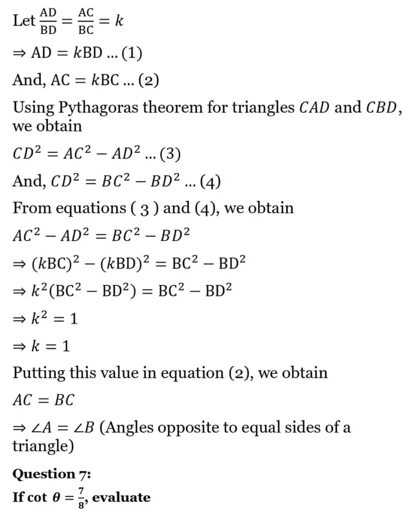 class 10th maths Introduction to Trigonometry chapter 8 solution11