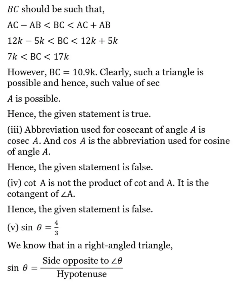 class 10th maths Introduction to Trigonometry chapter 8 solution22
