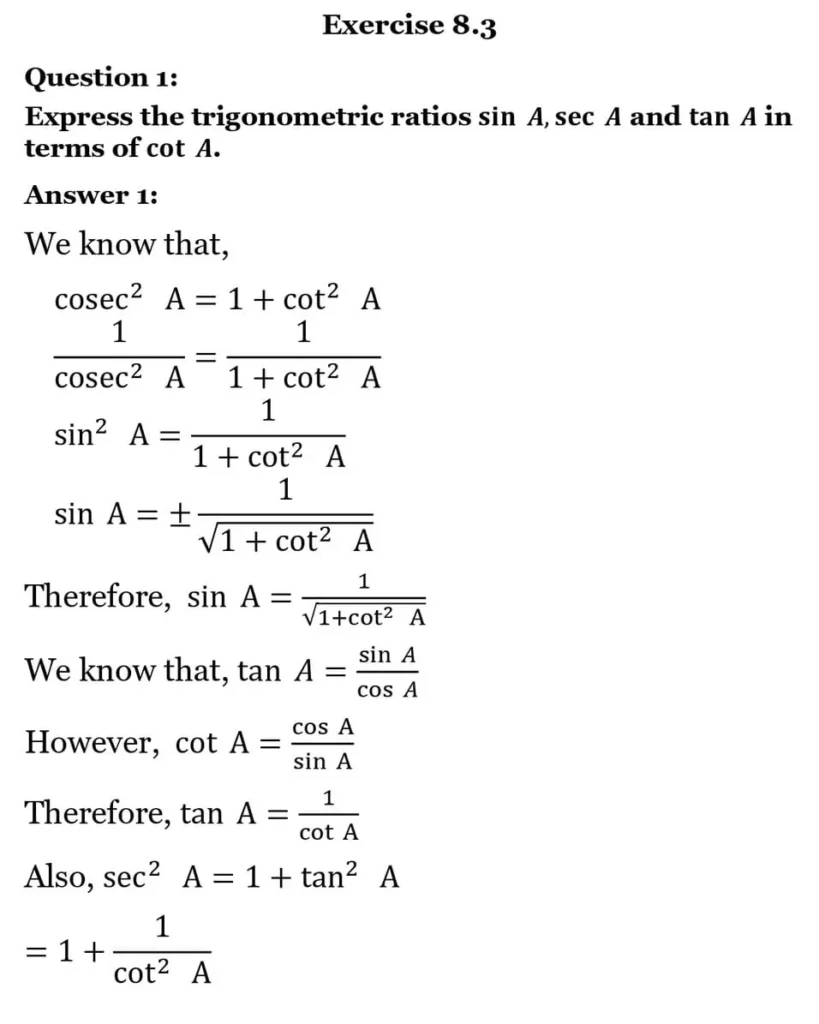 class 10th maths Introduction to Trigonometry chapter 8 solution33
