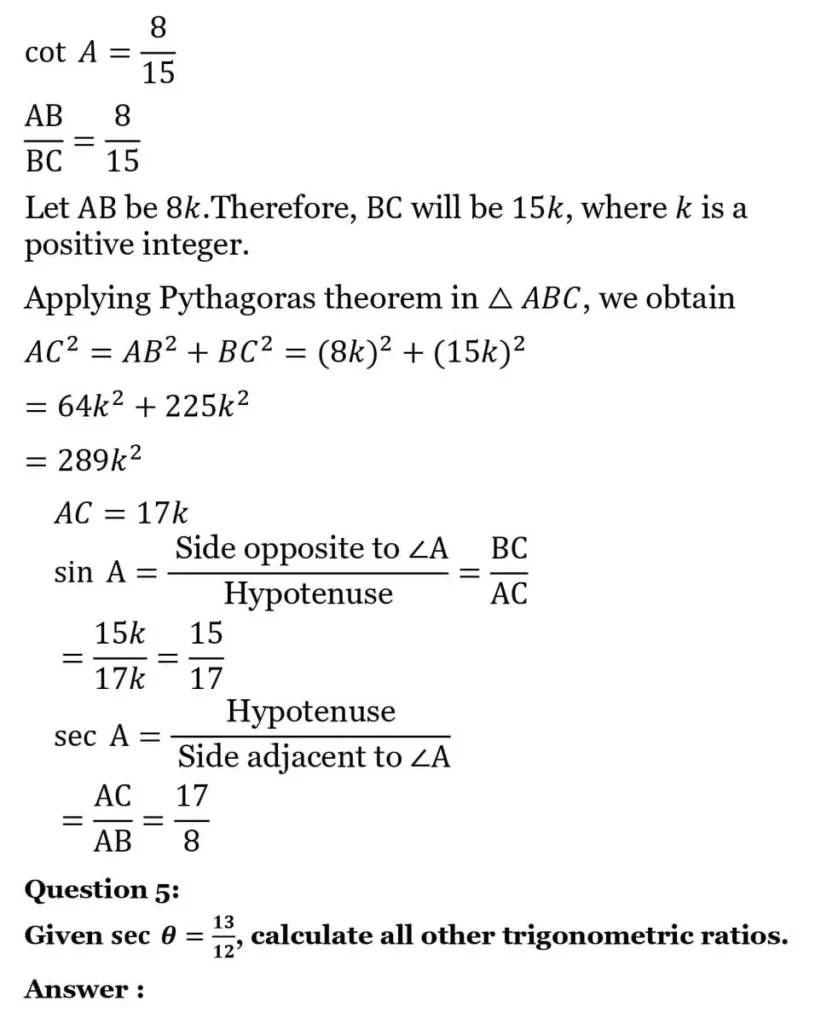 class 10th maths Introduction to Trigonometry chapter 8 solution6