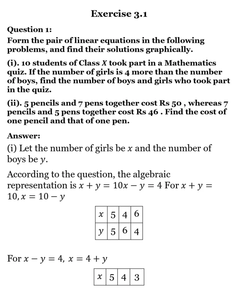 class 10th maths Pair of Linear Equations in Two Variables chapter 2 solution1