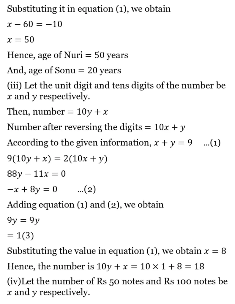 class 10th maths Pair of Linear Equations in Two Variables chapter 2 solution40