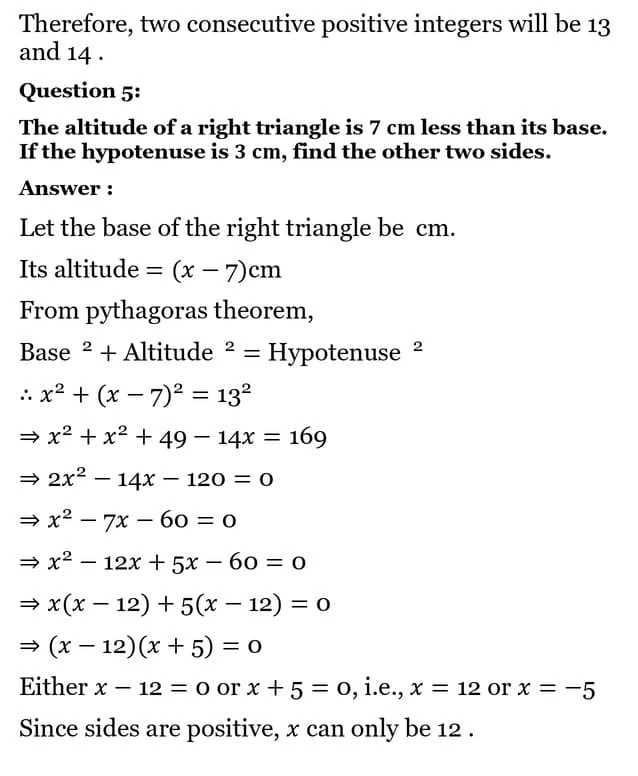 class 10th maths Quadratic Equations chapter 4 solution12