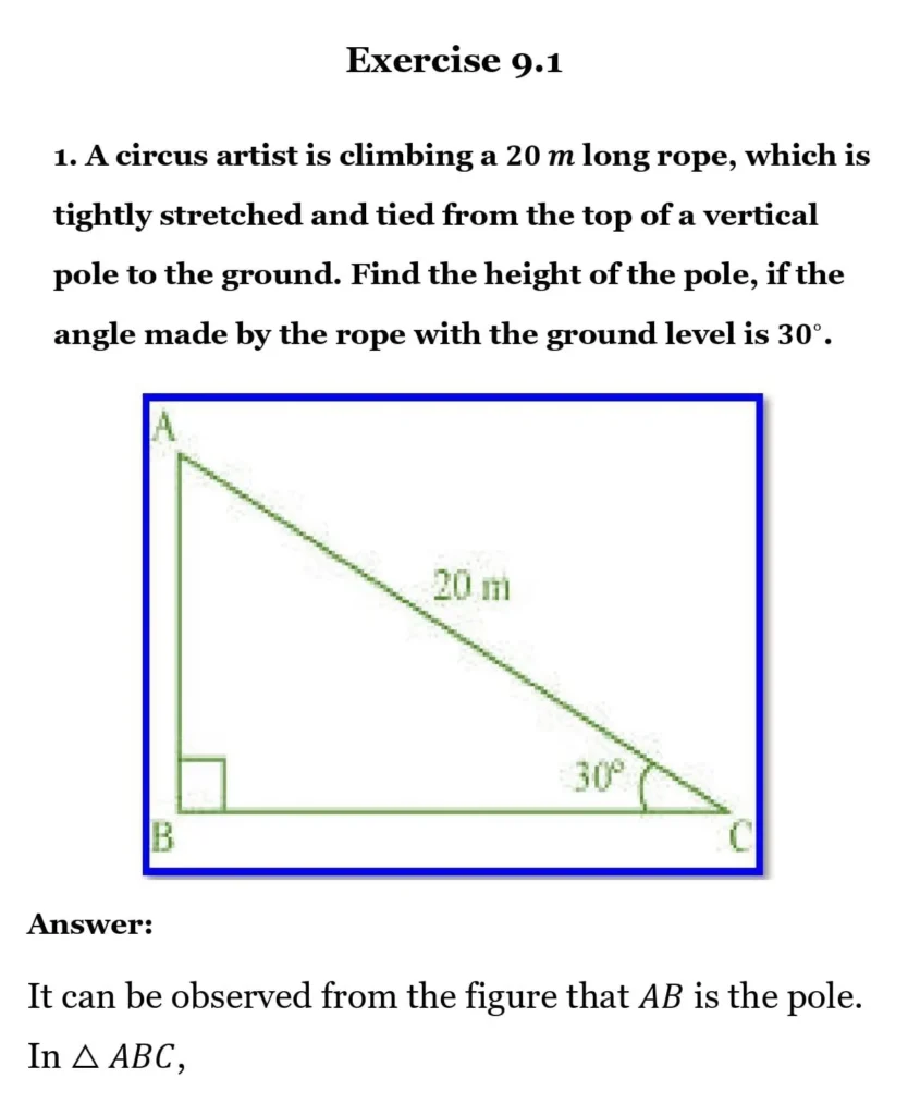 class 10th maths Some Applications of Trigonometry chapter 9 solution1
