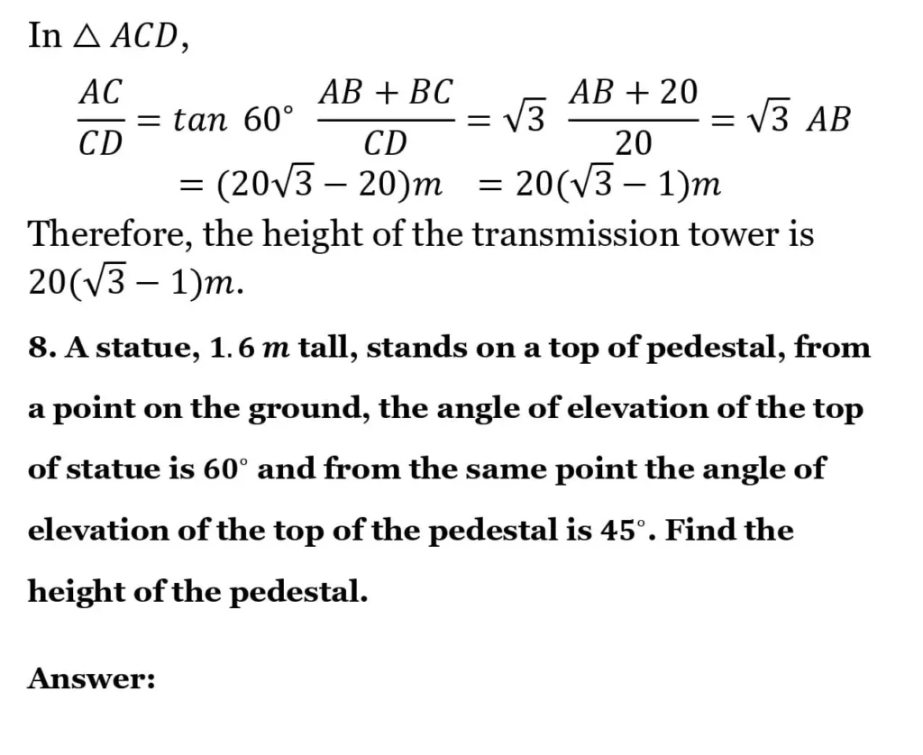 class 10th maths Some Applications of Trigonometry chapter 9 solution10