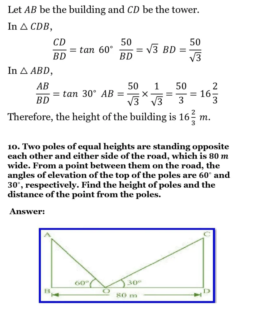 class 10th maths Some Applications of Trigonometry chapter 9 solution13