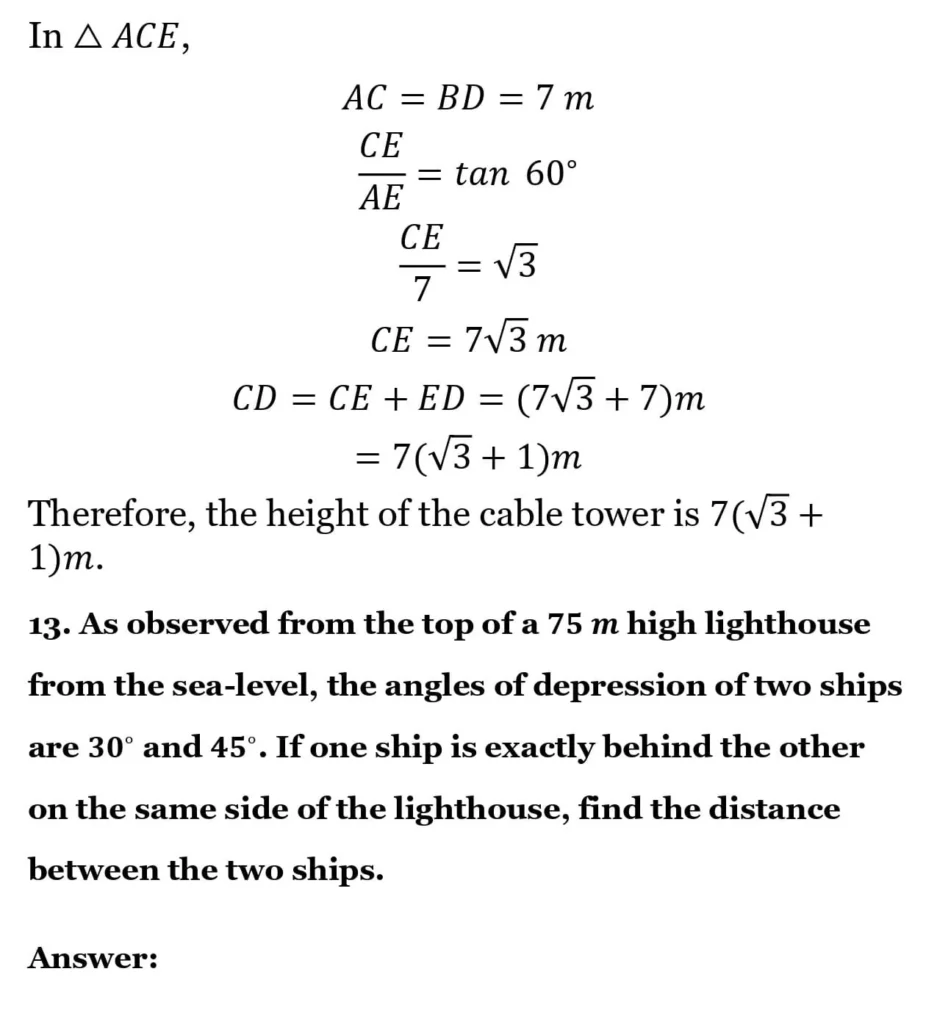 class 10th maths Some Applications of Trigonometry chapter 9 solution18