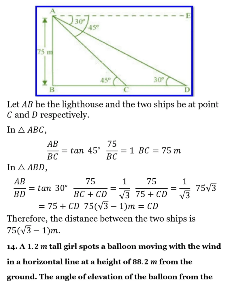 class 10th maths Some Applications of Trigonometry chapter 9 solution19