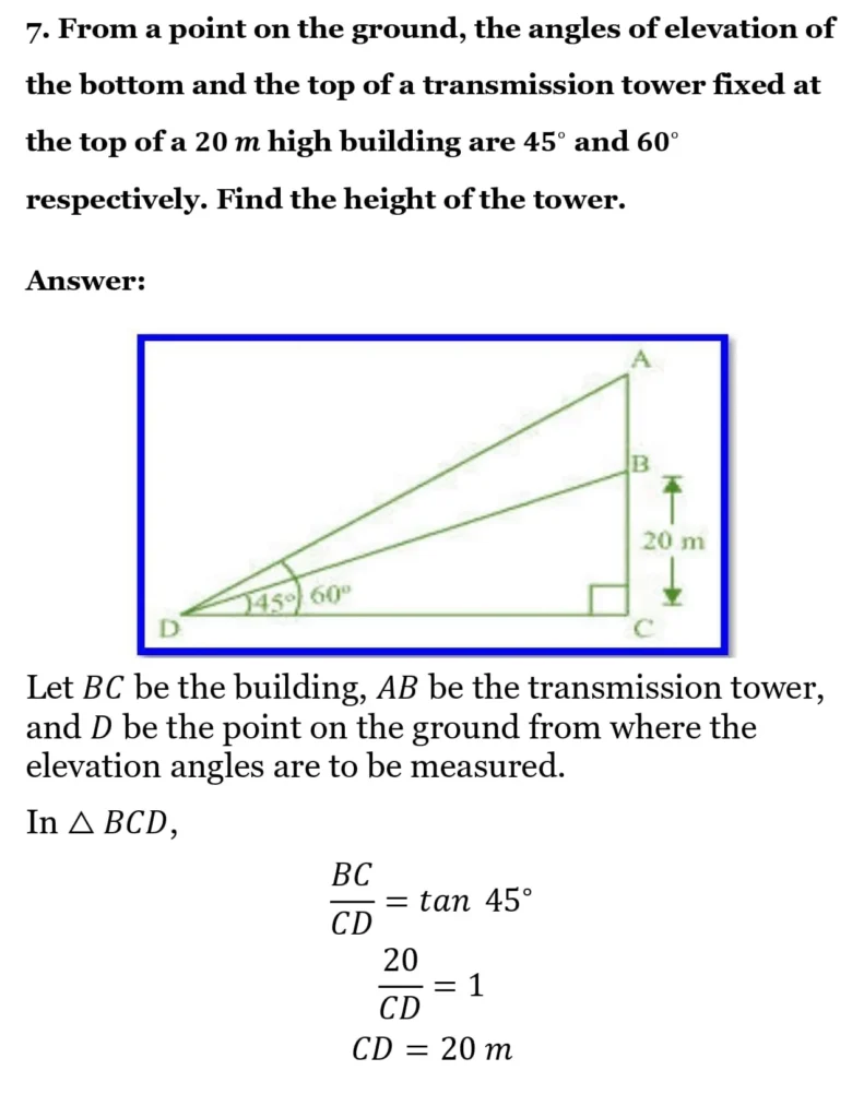 class 10th maths Some Applications of Trigonometry chapter 9 solution9