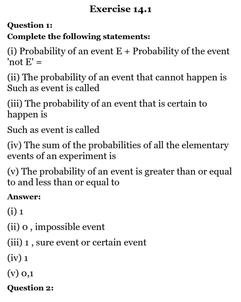class 10th maths Proability chapter 14 solution1