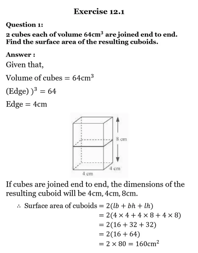 class 10th maths Surface Areas and Volumes chapter 12 solution1