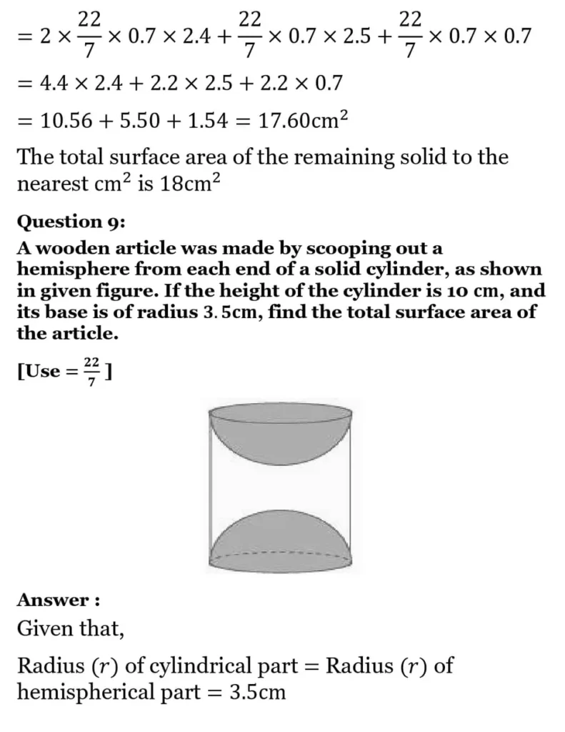 class 10th maths Surface Areas and Volumes chapter 12 solution10