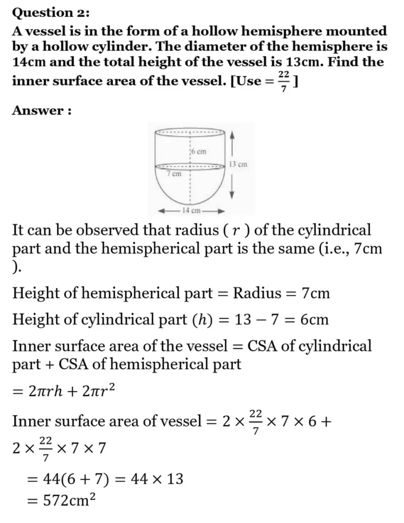 class 10th maths Surface Areas and Volumes chapter 12 solution2