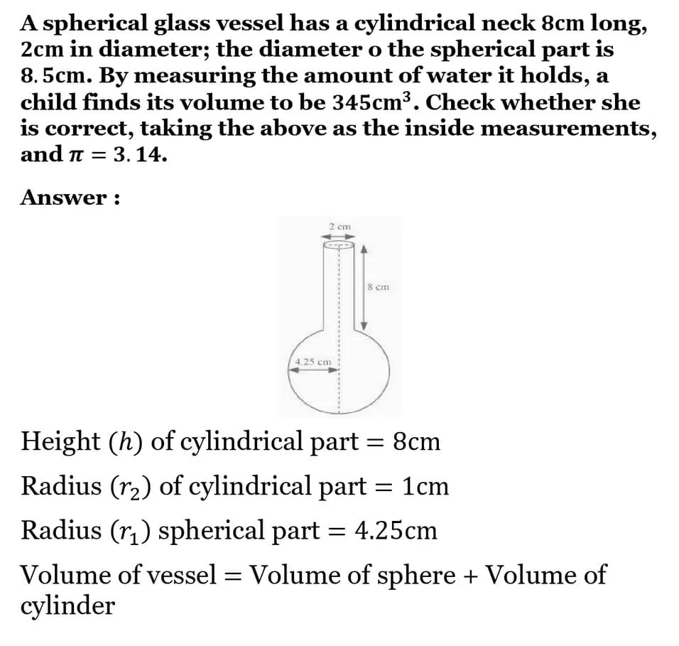 class 10th maths Surface Areas and Volumes chapter 12 solution21
