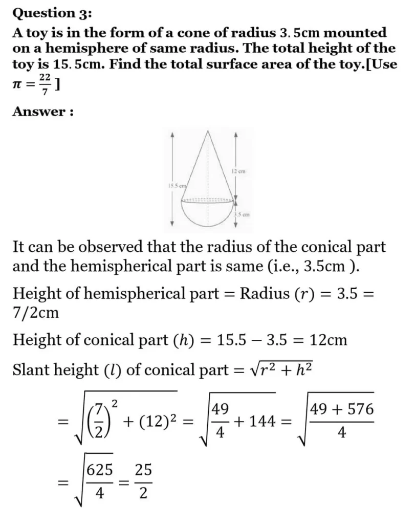class 10th maths Surface Areas and Volumes chapter 12 solution3