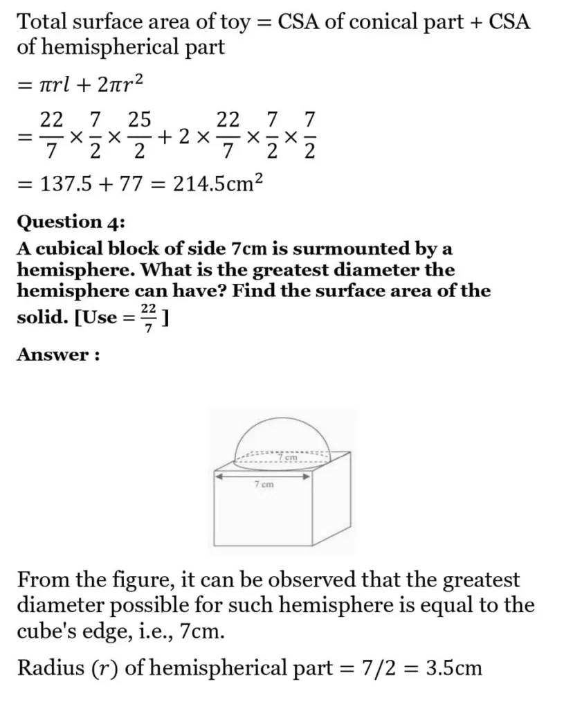 class 10th maths Surface Areas and Volumes chapter 12 solution4