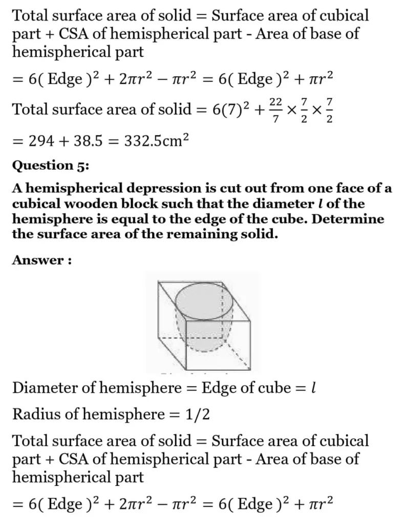 class 10th maths Surface Areas and Volumes chapter 12 solution5