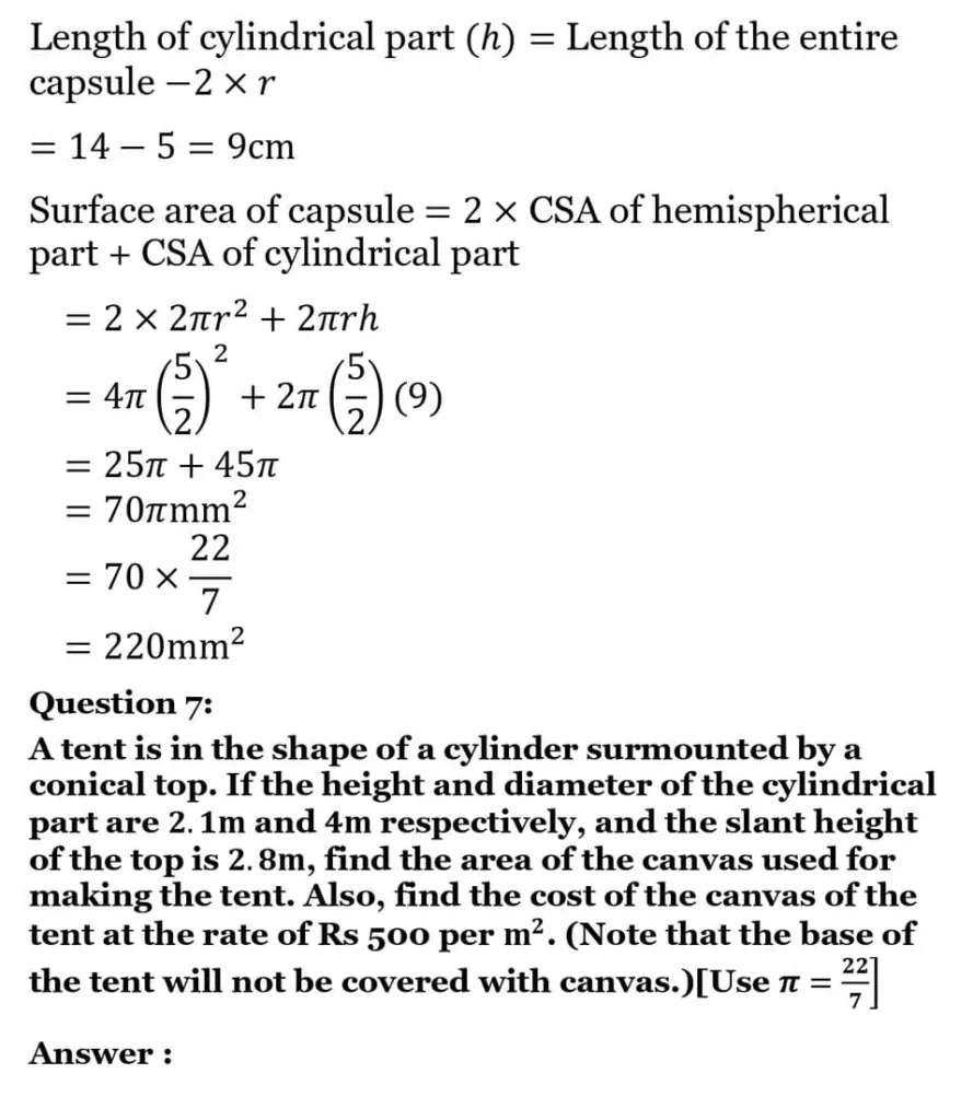 class 10th maths Surface Areas and Volumes chapter 12 solution7