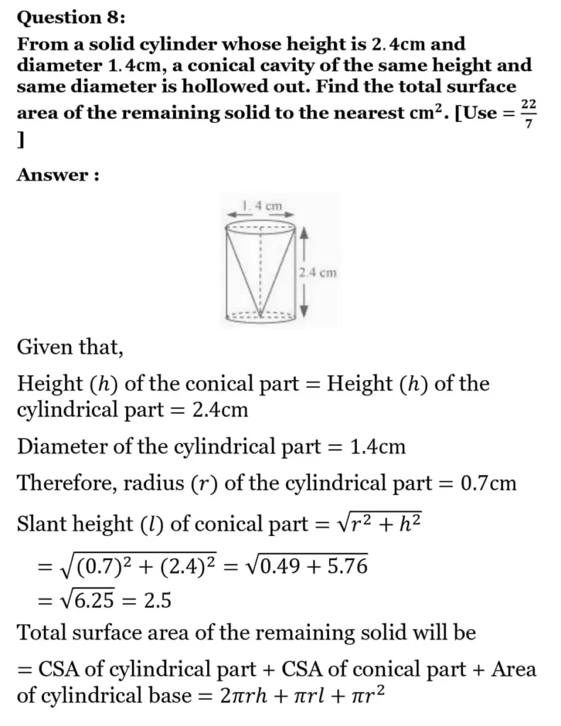 class 10th maths Surface Areas and Volumes chapter 12 solution9