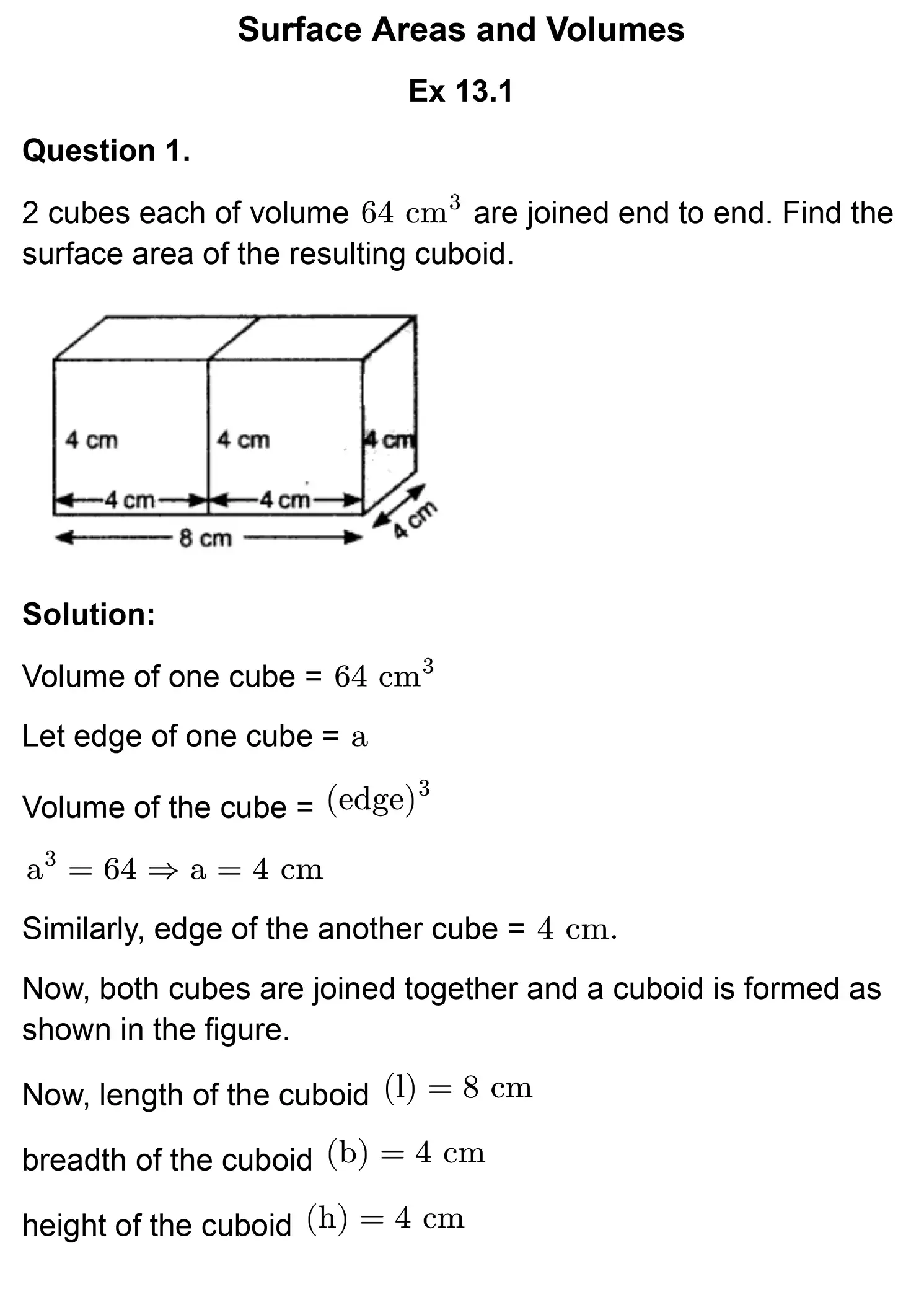class 10th maths Surface Areas and Volumes chapter 13 solution page 0001