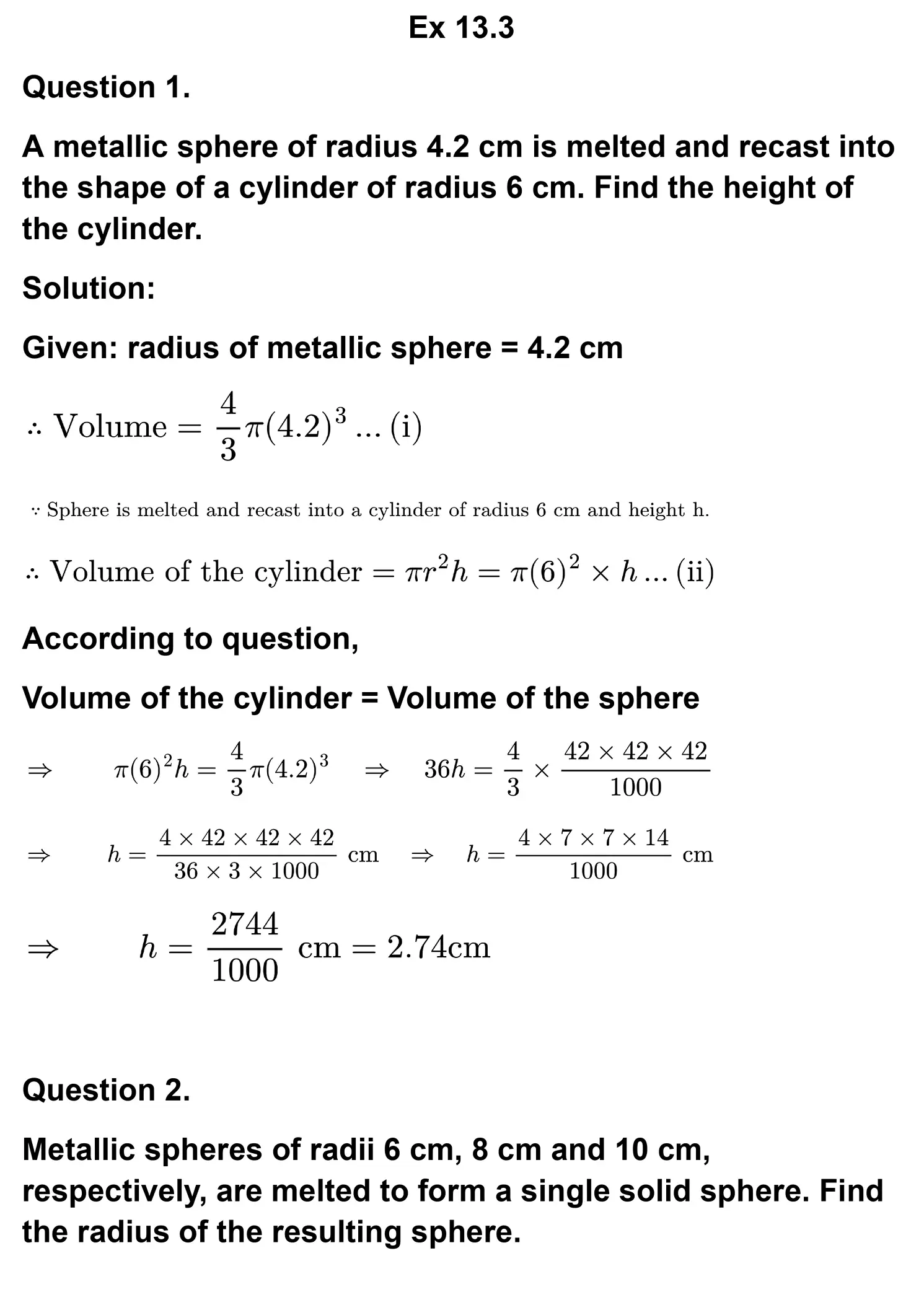 class 10th maths Surface Areas and Volumes chapter 13 solution page 0021