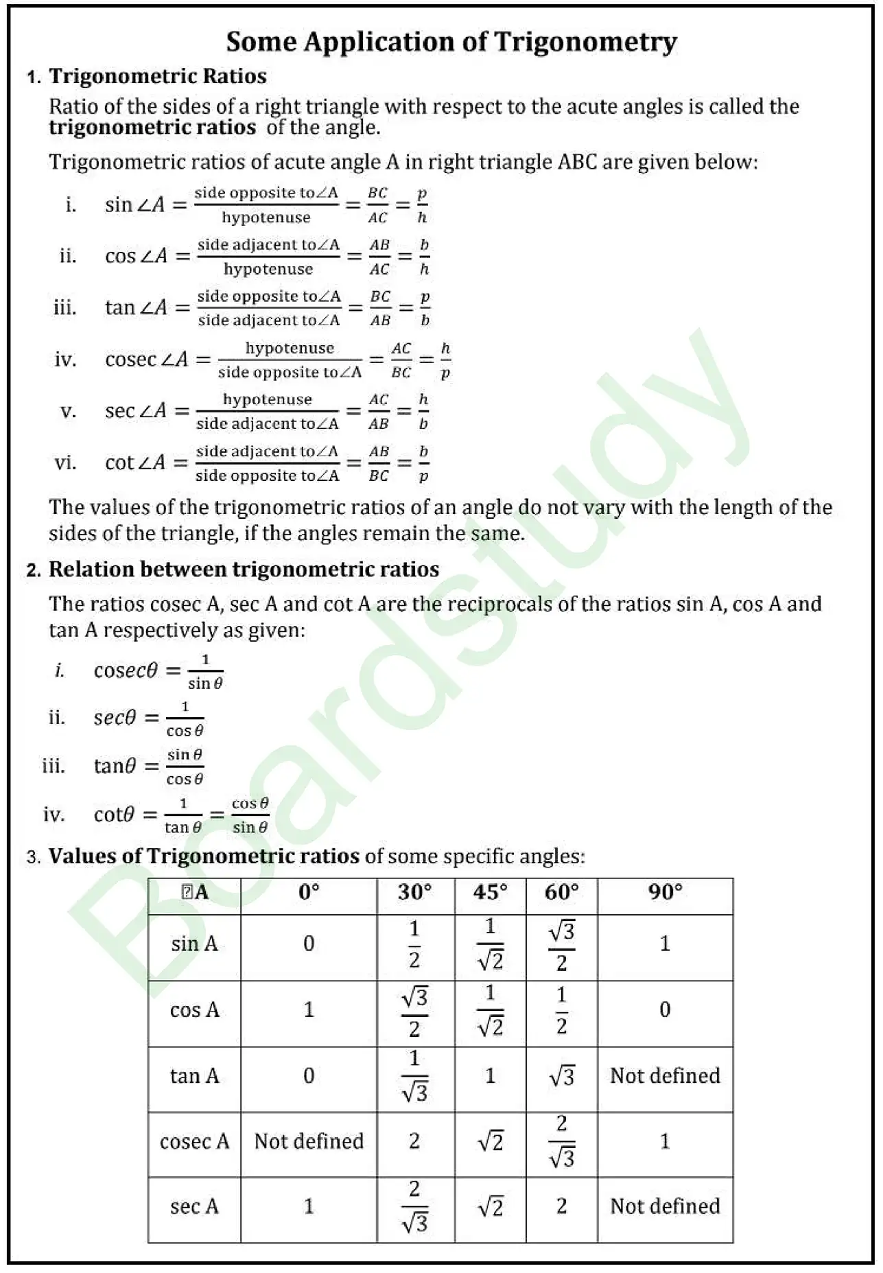 9. Some Applications of Trigonometry Notes page 0001