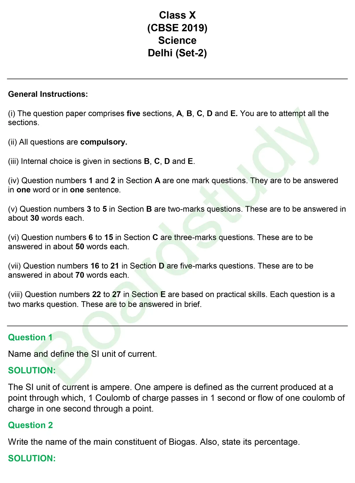 CBSE Class 10 Science PYQ 2019 set 2 questions with solution page 0001