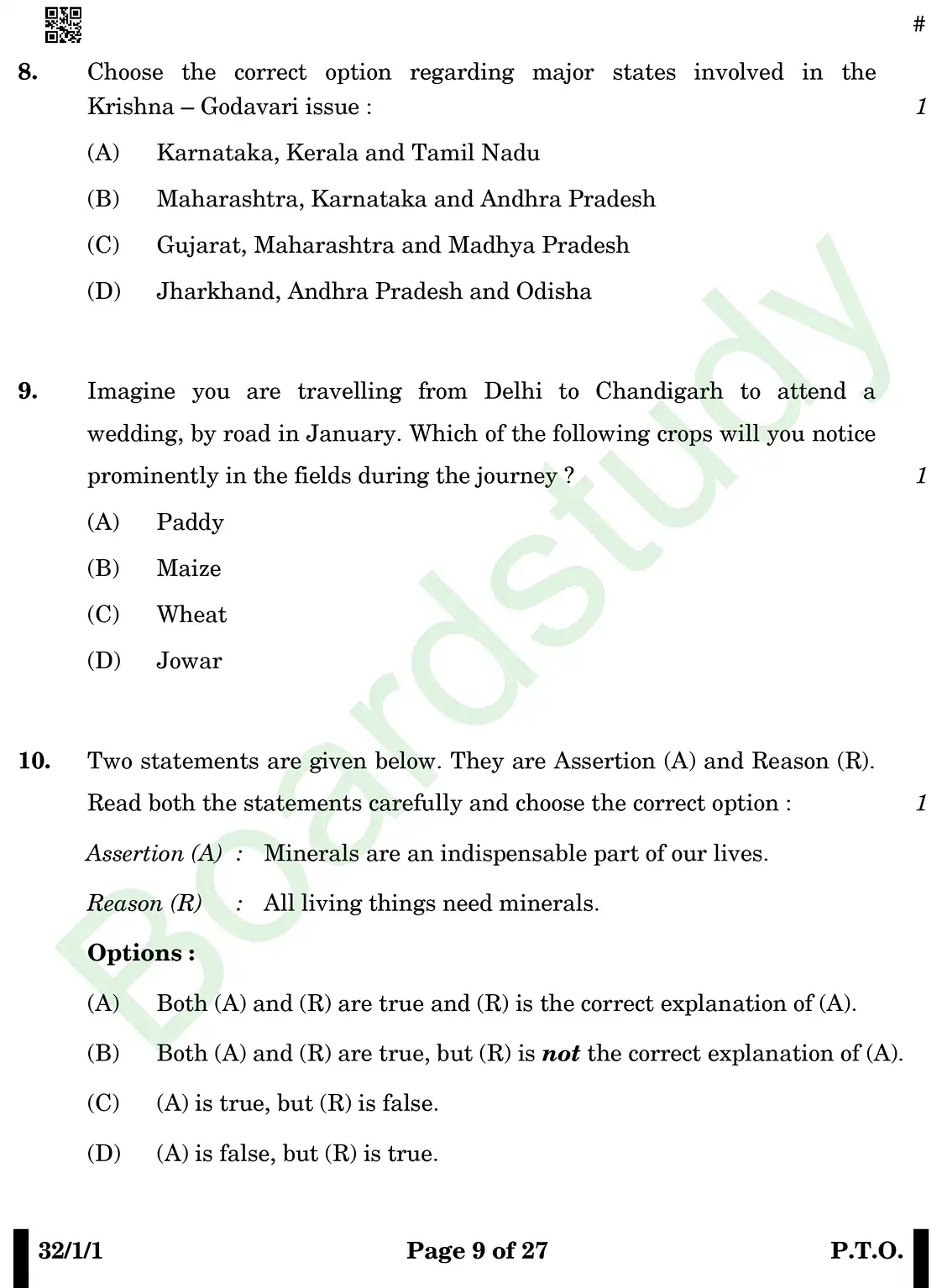 CBSE Class 10 Social Science PYQ 2025 Set 1 questions page 0009