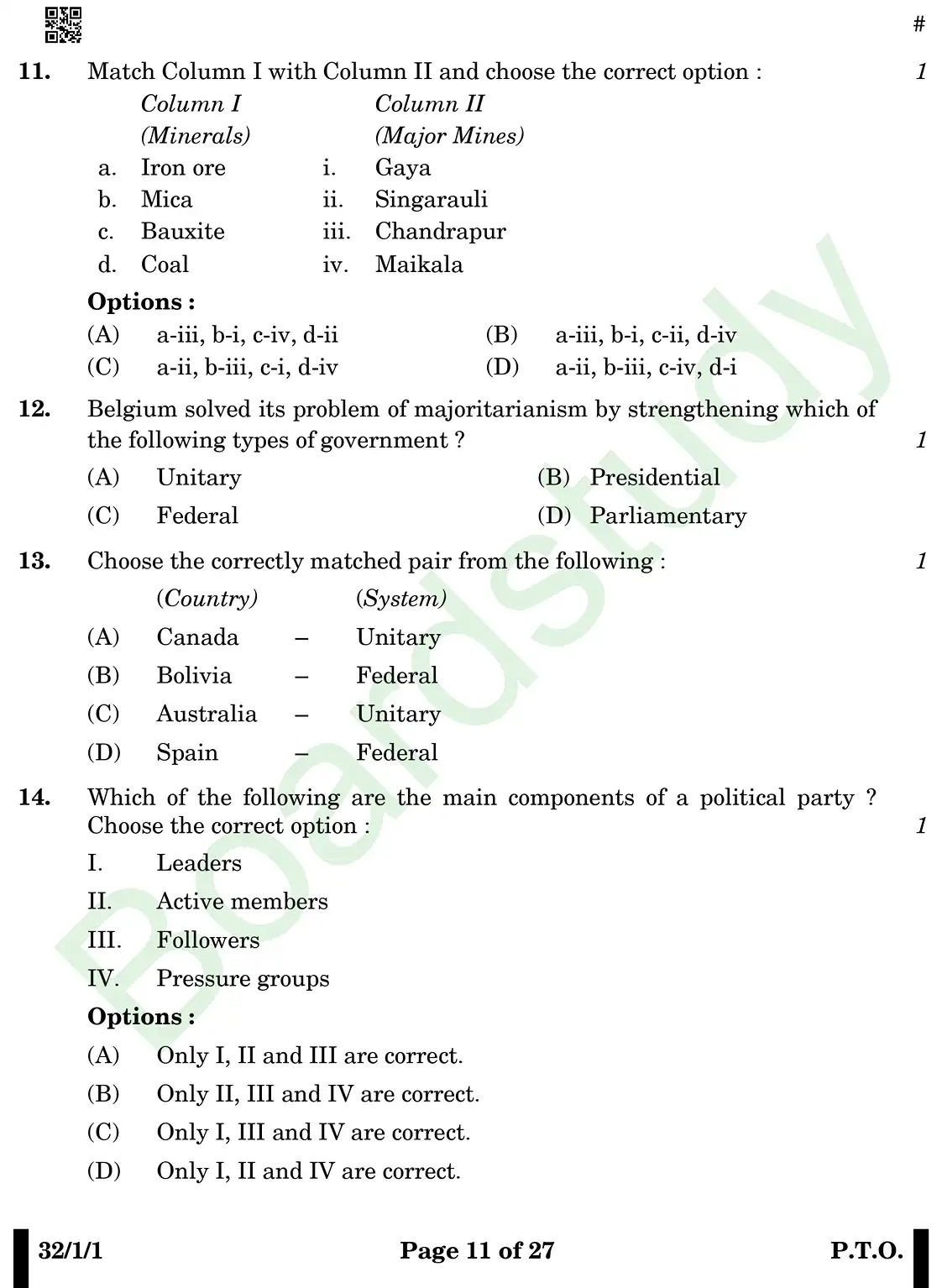 CBSE Class 10 Social Science PYQ 2025 Set 1 questions page 0011