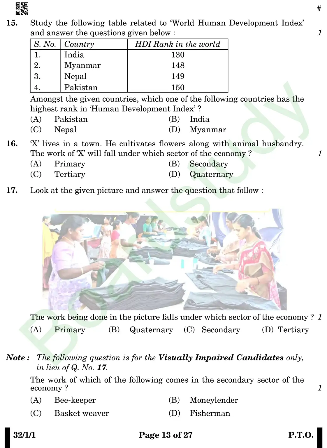 CBSE Class 10 Social Science PYQ 2025 Set 1 questions page 0013