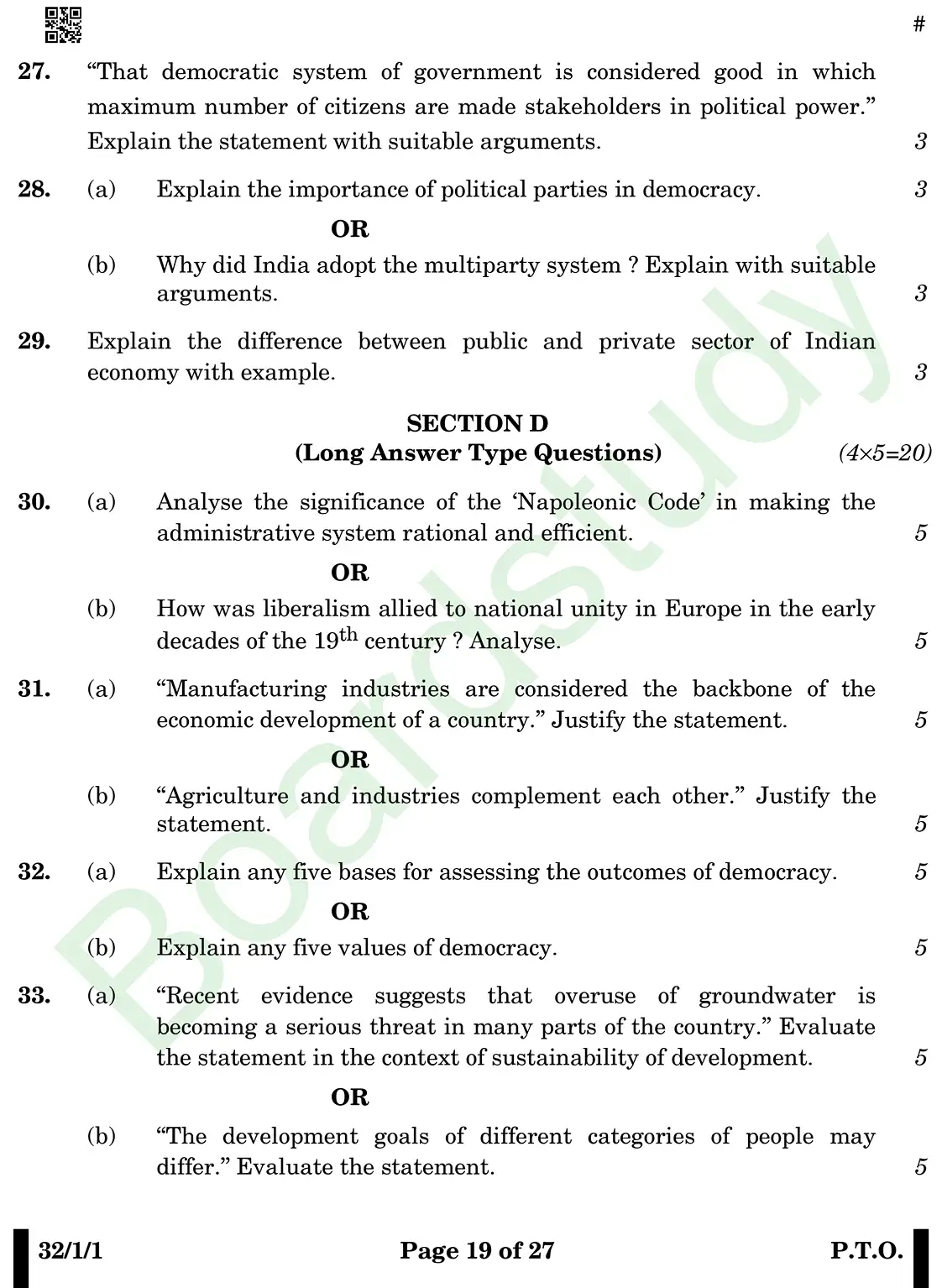 CBSE Class 10 Social Science PYQ 2025 Set 1 questions page 0019