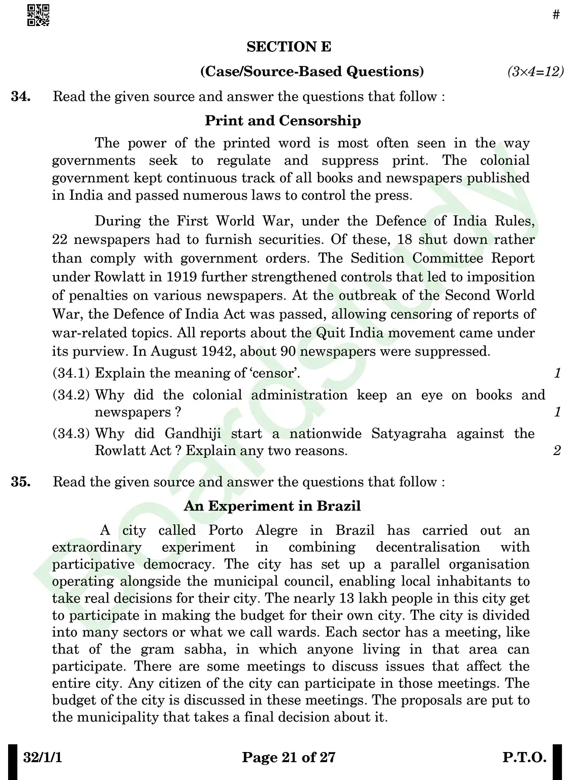CBSE Class 10 Social Science PYQ 2025 Set 1 questions page 0021