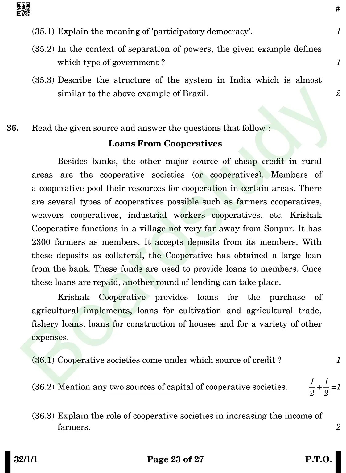 CBSE Class 10 Social Science PYQ 2025 Set 1 questions page 0023