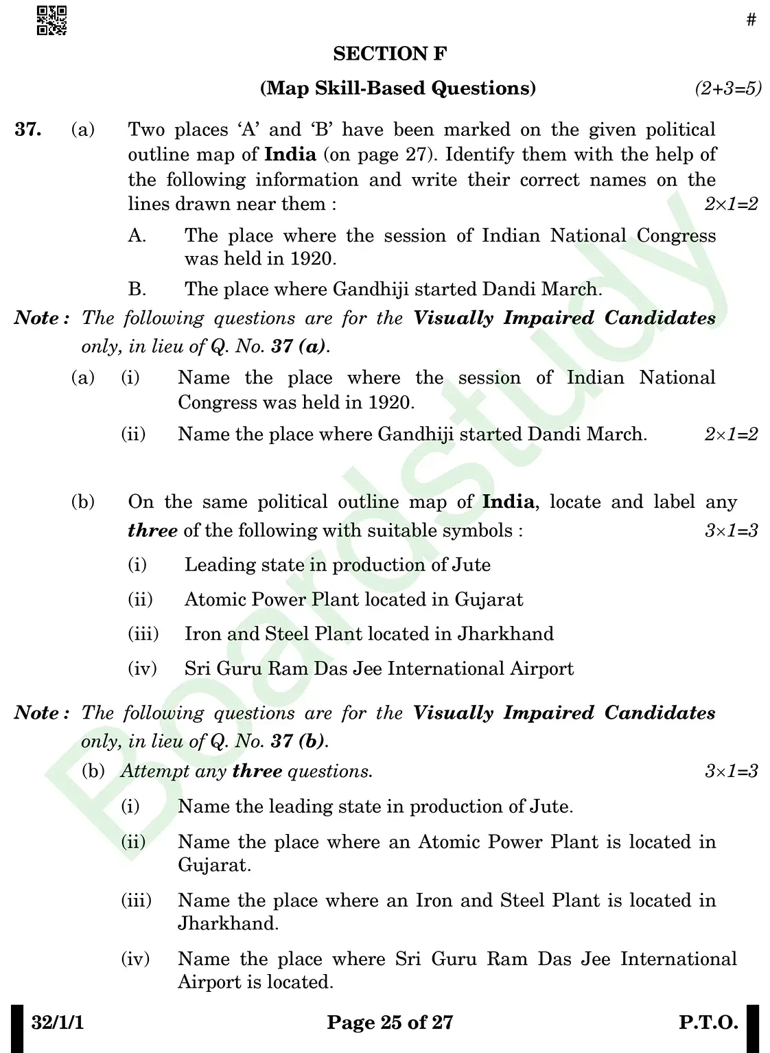CBSE Class 10 Social Science PYQ 2025 Set 1 questions page 0025