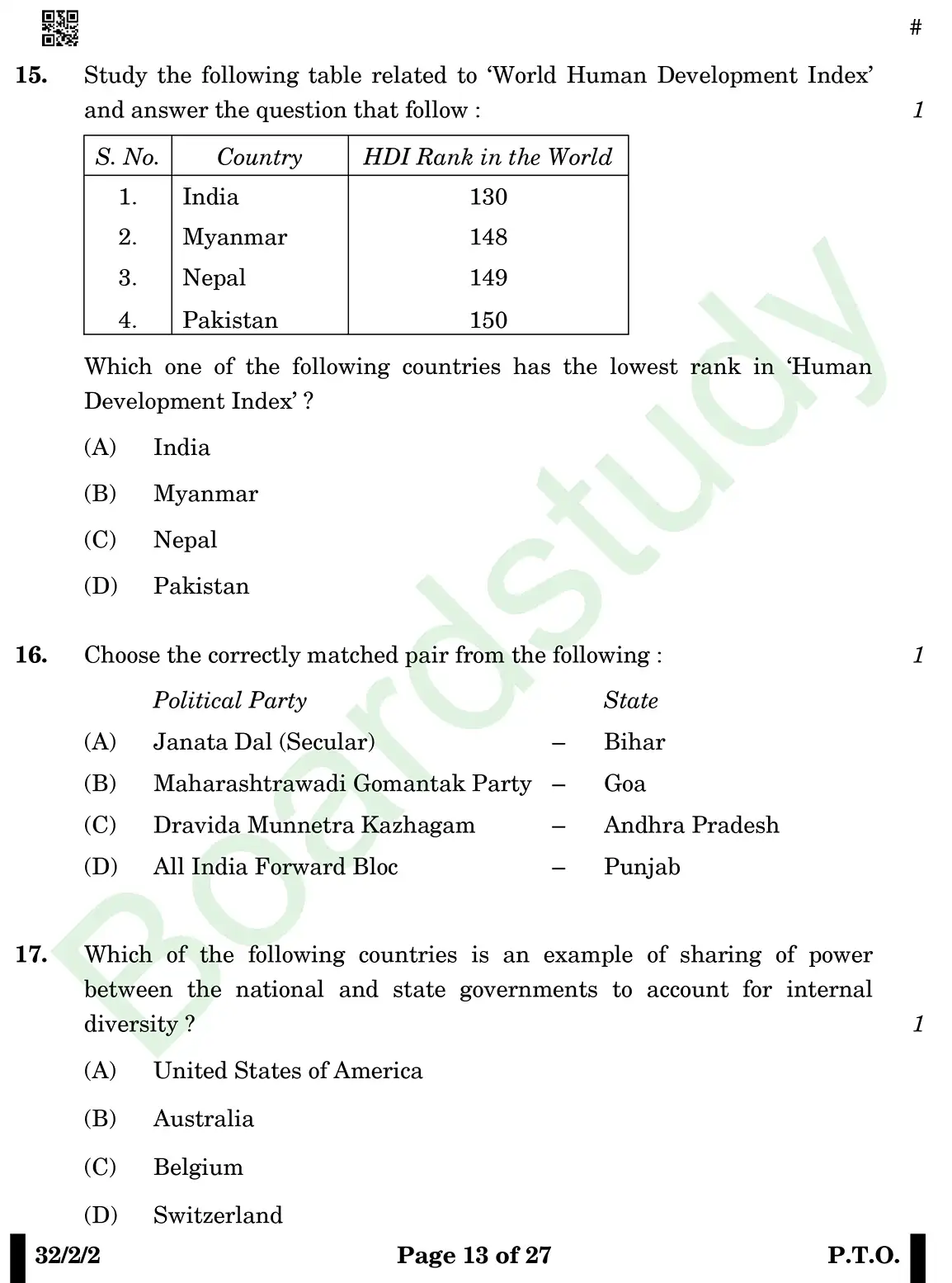 CBSE Class 10 Social Science PYQ 2025 Set 2 questions page 0013