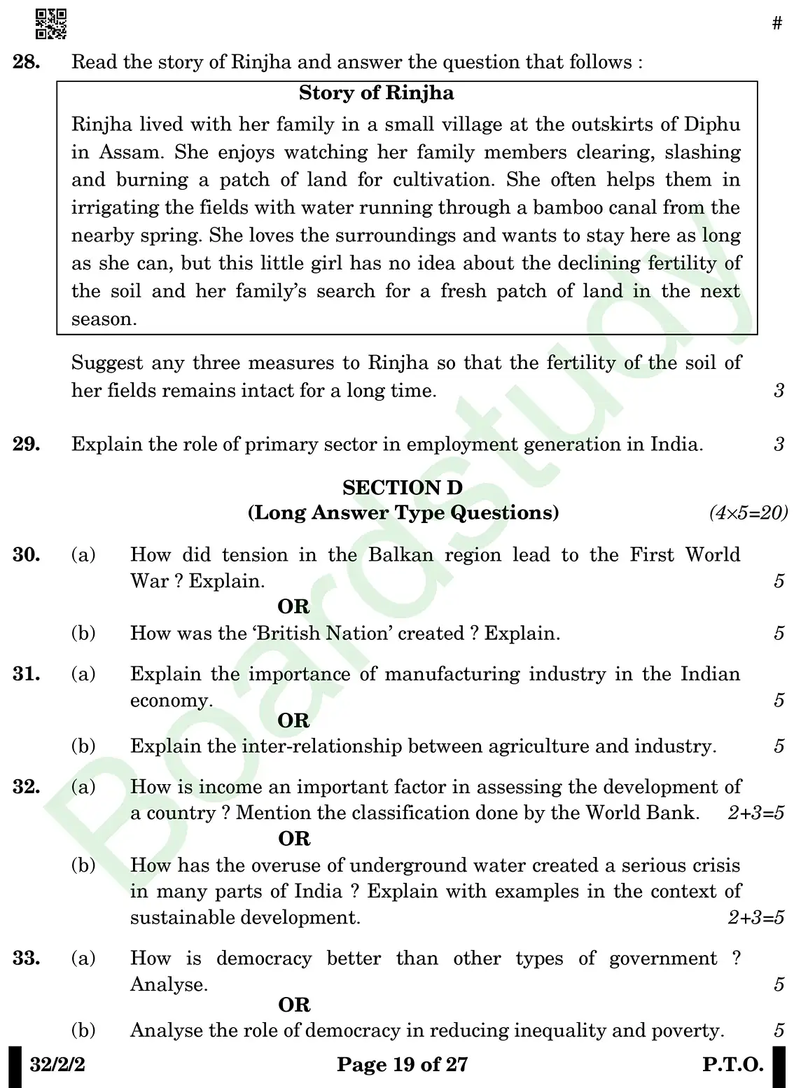 CBSE Class 10 Social Science PYQ 2025 Set 2 questions page 0019