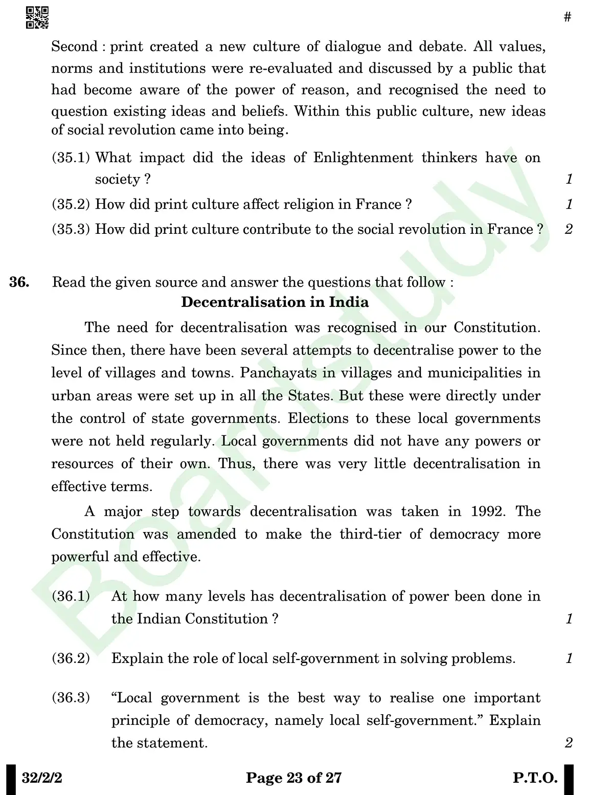 CBSE Class 10 Social Science PYQ 2025 Set 2 questions page 0023