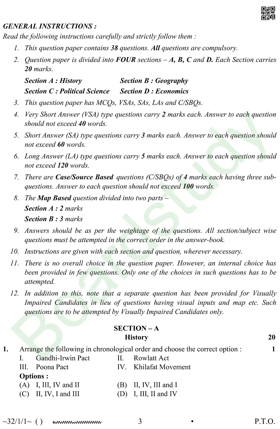 CBSE Class 10 Social Science PYQ 2026 set 1 questions page 0003