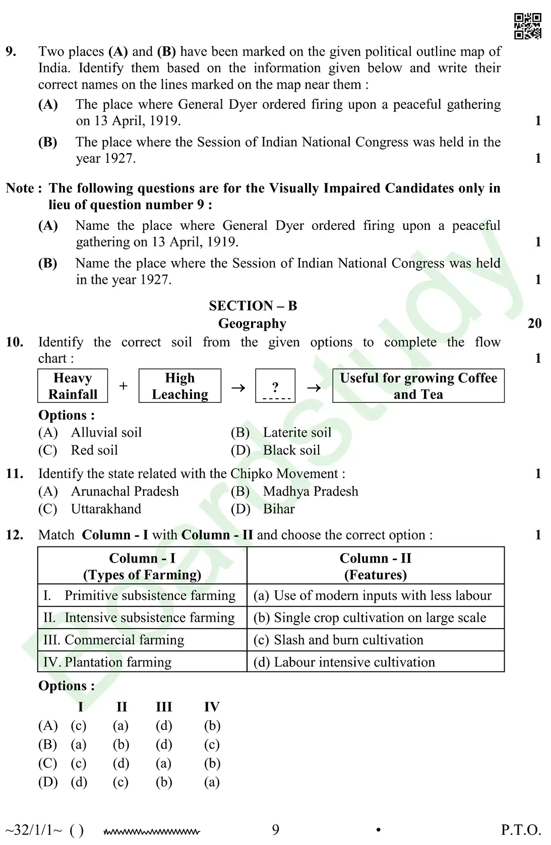 CBSE Class 10 Social Science PYQ 2026 set 1 questions page 0009