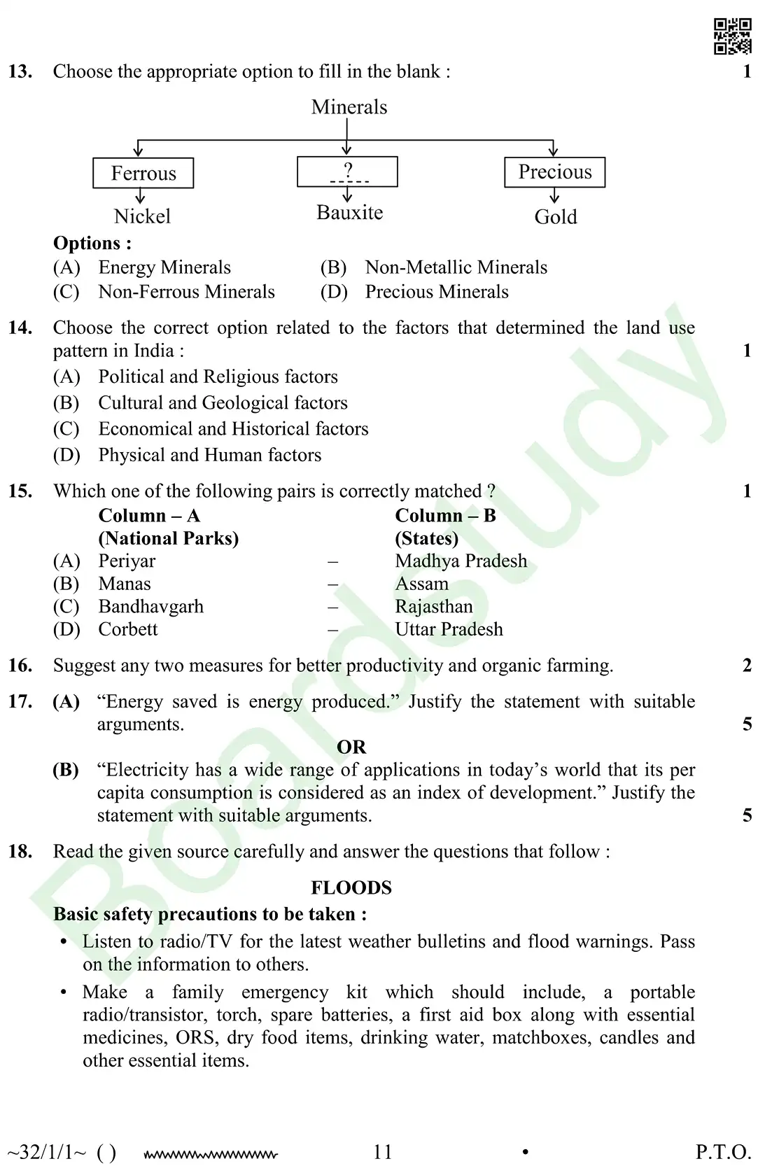 CBSE Class 10 Social Science PYQ 2026 set 1 questions page 0011