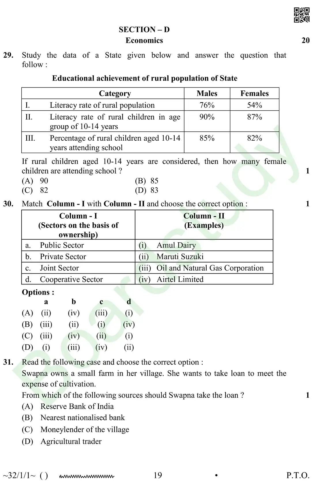 CBSE Class 10 Social Science PYQ 2026 set 1 questions page 0019