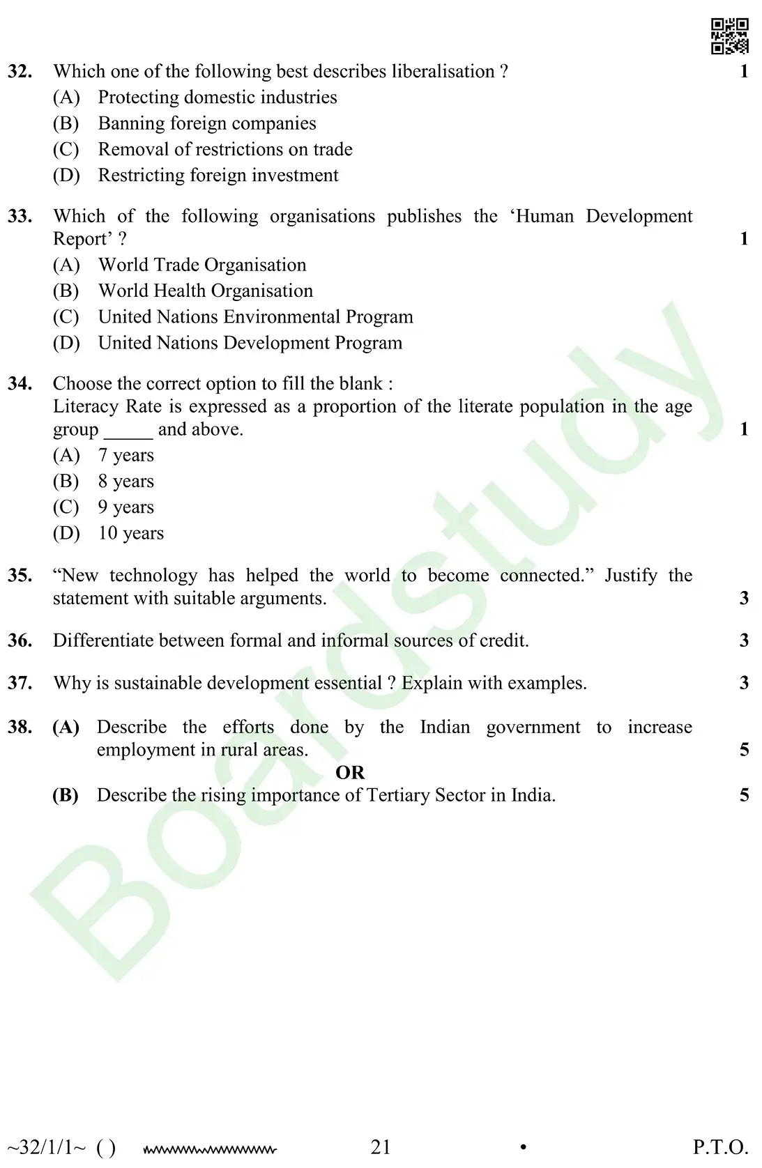 CBSE Class 10 Social Science PYQ 2026 set 1 questions page 0021