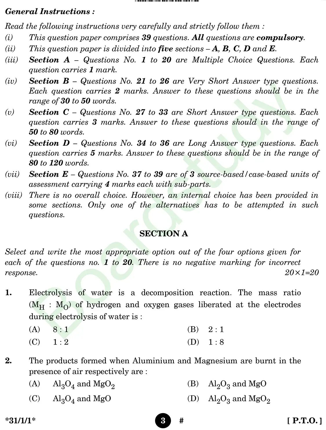 CBSE class 10 science pyq 2025 set 1 questions page 0003